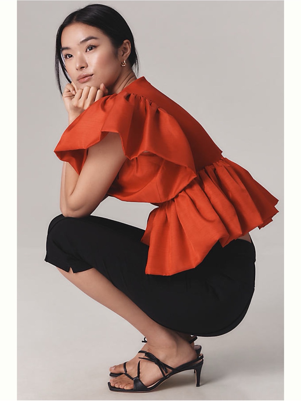 Anthropologie / Sunday in Brooklyn Short-Sleeve V-Neck Babydoll Blouse Red